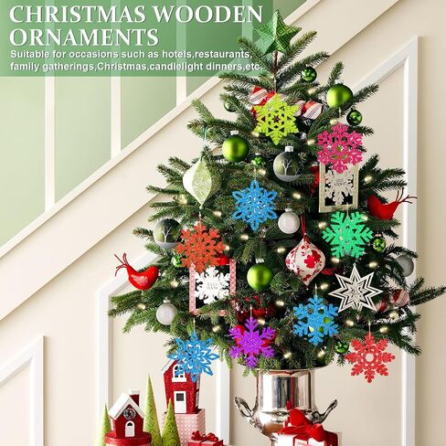 36PCS Hollow Wooden Snowflake Ornaments for Paint Christmas Tree Decorations 9 Styles, Unfinished Wood Snowflakes for Crafts DIY Blank Cutouts Ornament Winter New Year Hanging Decorations in Saudi Arabia