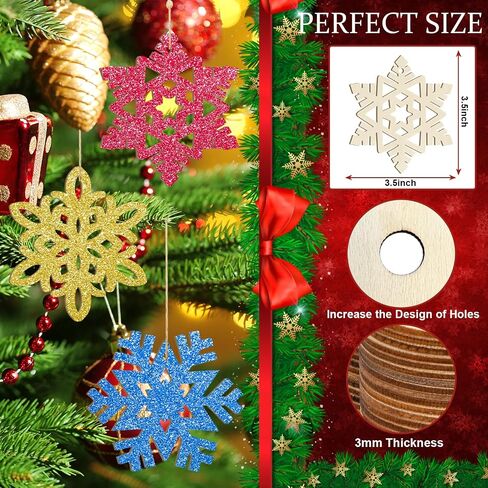 36PCS Hollow Wooden Snowflake Ornaments for Paint Christmas Tree Decorations 9 Styles, Unfinished Wood Snowflakes for Crafts DIY Blank Cutouts Ornament Winter New Year Hanging Decorations in Saudi Arabia