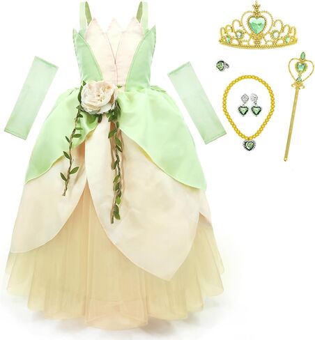 Princess Costume for Girls Fancy Fairy Halloween Party Dress Up Toddler Baby Tale Role Play Green Dress in Kuwait