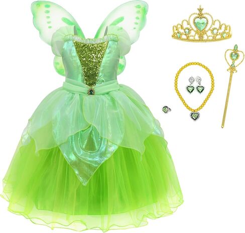 Princess Costume for Girls Fancy Fairy Halloween Party Dress Up Toddler Baby Tale Role Play Green Dress in Kuwait