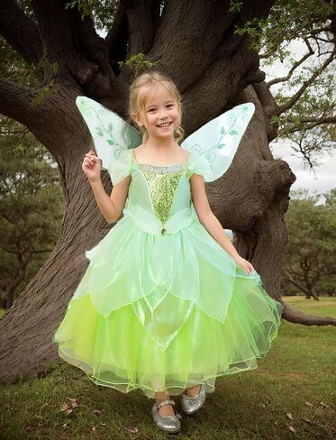Princess Costume for Girls Fancy Fairy Halloween Party Dress Up Toddler Baby Tale Role Play Green Dress in Kuwait