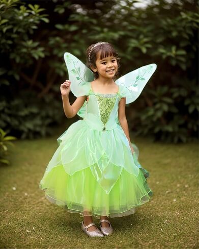 Princess Costume for Girls Fancy Fairy Halloween Party Dress Up Toddler Baby Tale Role Play Green Dress in Kuwait