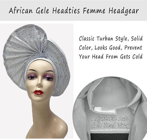 Already Made Nigerian ASO Oke Auto Gele with Stones Women Turban Hat Head Wrap African Headties Fashion Headbands for Party (Black) in Saudi Arabia