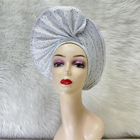 Already Made Nigerian ASO Oke Auto Gele with Stones Women Turban Hat Head Wrap African Headties Fashion Headbands for Party (Black) in Saudi Arabia