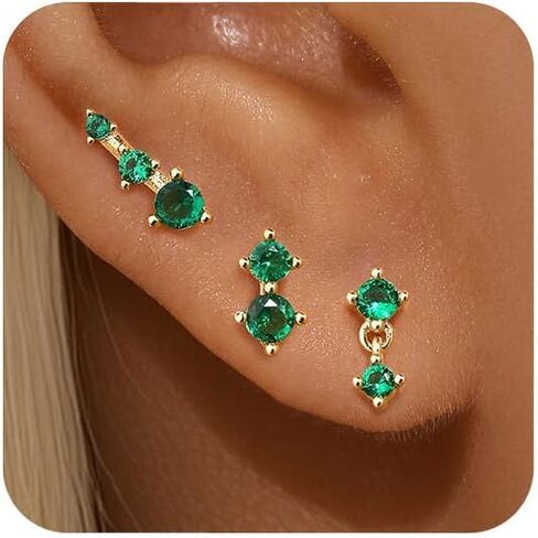 GEORGE • SMITH 14K Gold Plated Earrings for Women, 3 Pairs Cartilage Stud Earrings Set, 5A Cubic Zirconia Hypoallergenic Dainty Gold Earrings Jewelry for Women Girls Gifts in Saudi Arabia