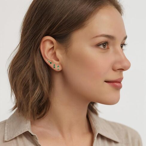 GEORGE • SMITH 14K Gold Plated Earrings for Women, 3 Pairs Cartilage Stud Earrings Set, 5A Cubic Zirconia Hypoallergenic Dainty Gold Earrings Jewelry for Women Girls Gifts in Saudi Arabia