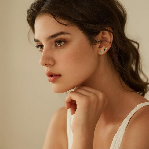 GEORGE • SMITH 14K Gold Plated Earrings for Women, 3 Pairs Cartilage Stud Earrings Set, 5A Cubic Zirconia Hypoallergenic Dainty Gold Earrings Jewelry for Women Girls Gifts in Saudi Arabia