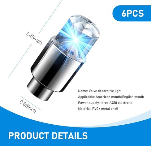 Pack-6 Car Tire Valve Light, Tire Valve Flash Light, Universal Car Decoration Accessory, for Most Cars (Blue) in Kuwait