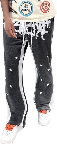 GORGLITTER Men's Letter Graphic Sweatpants Color Block Drawstring Flared Sweatpants in Saudi Arabia
