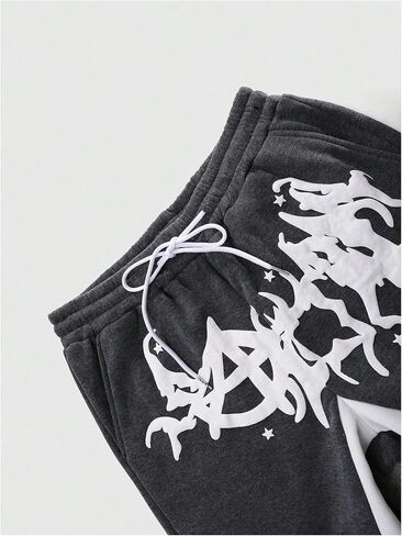 GORGLITTER Men's Letter Graphic Sweatpants Color Block Drawstring Flared Sweatpants in Saudi Arabia