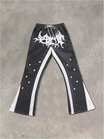 GORGLITTER Men's Letter Graphic Sweatpants Color Block Drawstring Flared Sweatpants in Saudi Arabia
