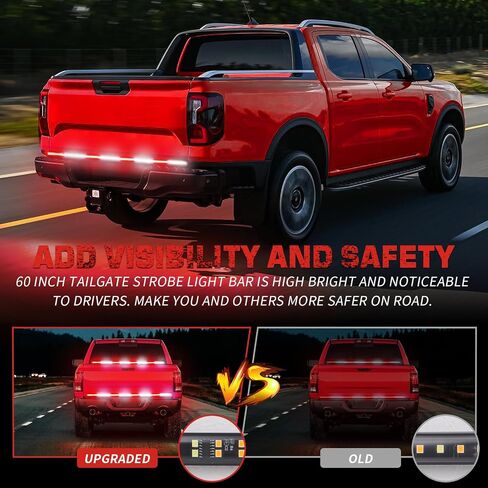 60 inch Truck Emergency Lights Strip 360 LED Tailgate/Rear Window Strobe Lights Red White Firefighter POV Lights Flashing Warning Hazard Safety First Responder Lights for Vehicles Fire Trucks in Kuwait