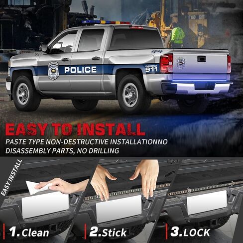 60 inch Truck Emergency Lights Strip 360 LED Tailgate/Rear Window Strobe Lights Red White Firefighter POV Lights Flashing Warning Hazard Safety First Responder Lights for Vehicles Fire Trucks in Kuwait