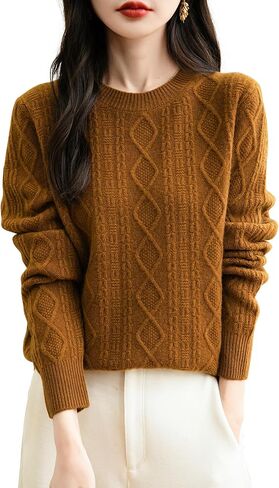 Women's 100% Merino Wool Sweater 2024 Fall Winter Basic Crewneck Warm Long Sleeve Cable Knit Pullover Sweater in Saudi Arabia