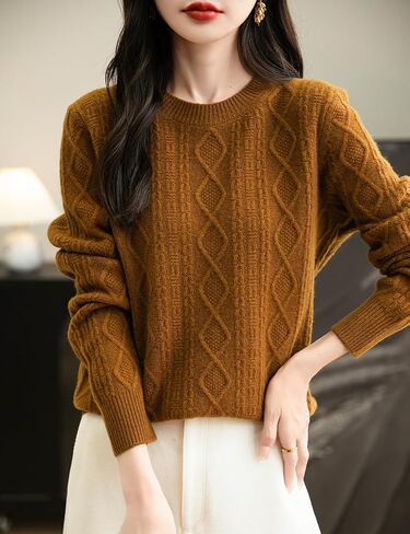 Women's 100% Merino Wool Sweater 2024 Fall Winter Basic Crewneck Warm Long Sleeve Cable Knit Pullover Sweater in Saudi Arabia