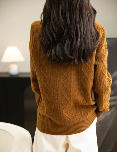 Women's 100% Merino Wool Sweater 2024 Fall Winter Basic Crewneck Warm Long Sleeve Cable Knit Pullover Sweater in Saudi Arabia