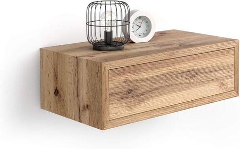 Mobili Fiver, Riccardo Floating nightstand, Rustic Oak, 17.7" x 9.8" x 6.1 ", Laminate-Finished, Modern Bedside Table, End Table, Italian Furniture in Kuwait