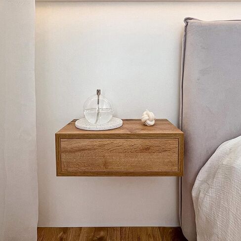 Mobili Fiver, Riccardo Floating nightstand, Rustic Oak, 17.7" x 9.8" x 6.1 ", Laminate-Finished, Modern Bedside Table, End Table, Italian Furniture in Kuwait
