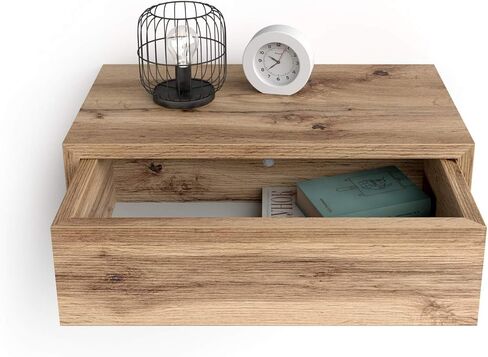 Mobili Fiver, Riccardo Floating nightstand, Rustic Oak, 17.7" x 9.8" x 6.1 ", Laminate-Finished, Modern Bedside Table, End Table, Italian Furniture in Kuwait