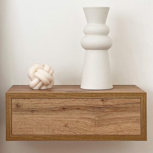 Mobili Fiver, Riccardo Floating nightstand, Rustic Oak, 17.7" x 9.8" x 6.1 ", Laminate-Finished, Modern Bedside Table, End Table, Italian Furniture in Kuwait