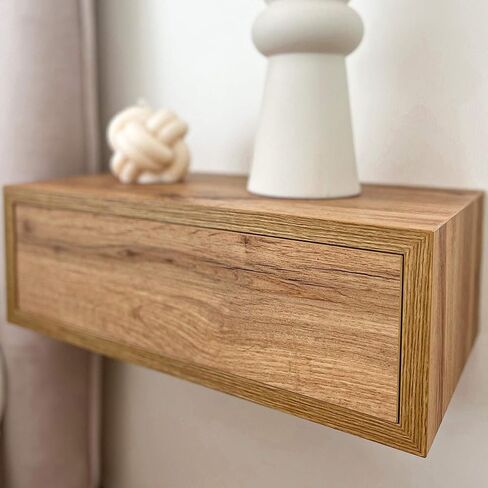 Mobili Fiver, Riccardo Floating nightstand, Rustic Oak, 17.7" x 9.8" x 6.1 ", Laminate-Finished, Modern Bedside Table, End Table, Italian Furniture in Kuwait