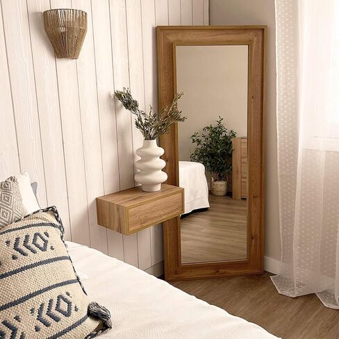 Mobili Fiver, Riccardo Floating nightstand, Rustic Oak, 17.7" x 9.8" x 6.1 ", Laminate-Finished, Modern Bedside Table, End Table, Italian Furniture in Kuwait