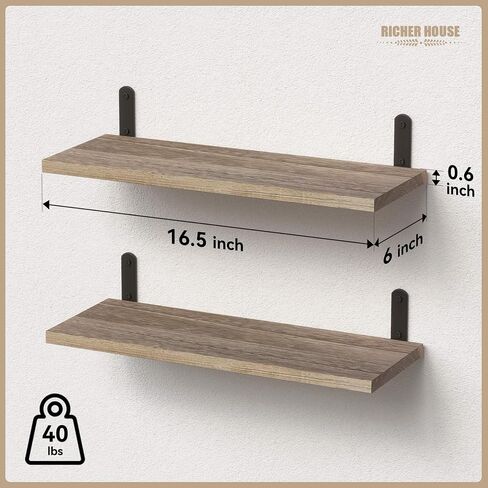 Floating Shelves Set of 2, Farmhouse Rustic Wood Shelf for Wall Décor, Wall Mounted Hanging Shelves for Bathroom, Bedroom, Storage, Kitchen, Living Room - Light Brown in Saudi Arabia