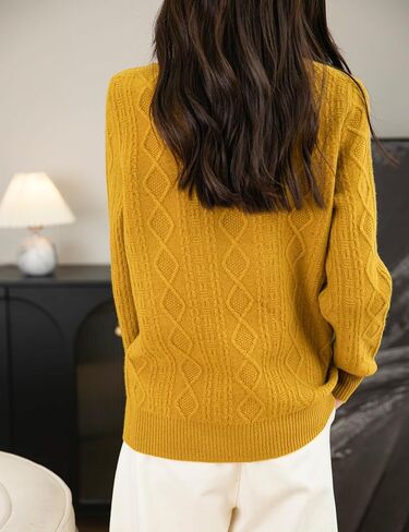 المرأة 100% ميرينو سترة صوف 2024 خريف شتاء الأساسية Crewneck الدافئة طويلة الأكمام كابل متماسكة البلوز سترة in Kuwait
