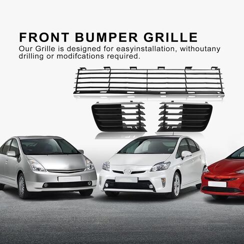 شبكة المصد الأمامي السفلي من Shelita مع غطاء مصابيح الضباب بدون فتحة لسيارة Toyota Prius 2004-2009 شواية بديلة لـ 53111-47010 53113-47020 53112-47020 TO1036112 TO1039119 TO1038119 in Kuwait