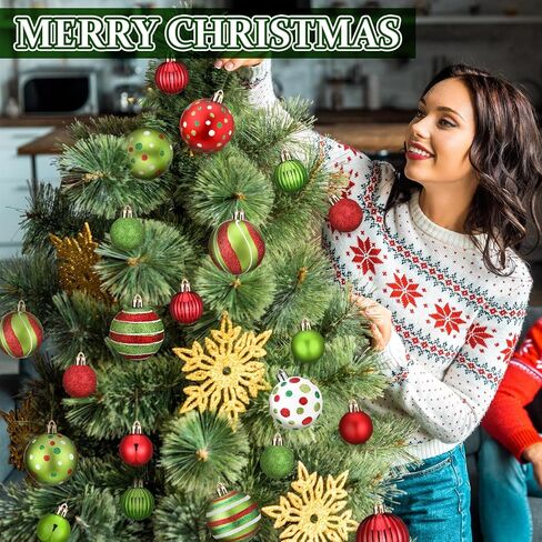 48 Pcs Christmas Ball Ornaments 1.6'' 2.4'' Glittering Red Green White Hanging Decorations Plastic Elf Balls Swirl Candy Cane Peppermint Christmas Pendants for Xmas Tree Decoration, 2 Size in Saudi Arabia