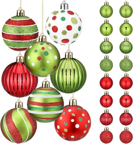 48 Pcs Christmas Ball Ornaments 1.6'' 2.4'' Glittering Red Green White Hanging Decorations Plastic Elf Balls Swirl Candy Cane Peppermint Christmas Pendants for Xmas Tree Decoration, 2 Size in Saudi Arabia