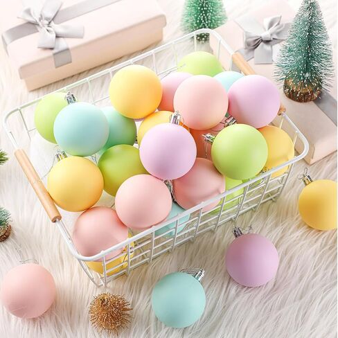 30 Pcs 2.36'' Pastel Christmas Tree Balls Ornaments Xmas Tree Shatterproof Decorations Pink Blue Purple Rainbow Christmas Tree Hanging Ornaments for Christmas Wedding Party Decor in Saudi Arabia