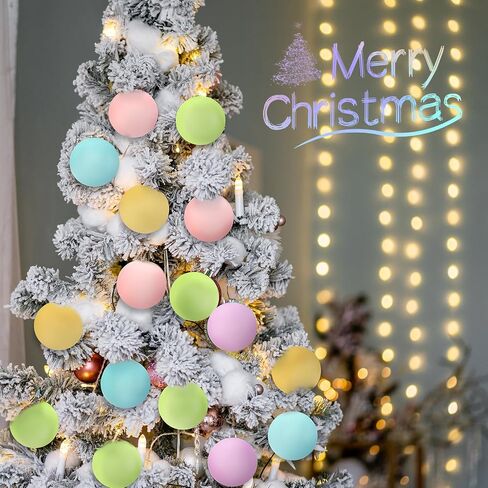 30 Pcs 2.36'' Pastel Christmas Tree Balls Ornaments Xmas Tree Shatterproof Decorations Pink Blue Purple Rainbow Christmas Tree Hanging Ornaments for Christmas Wedding Party Decor in Saudi Arabia
