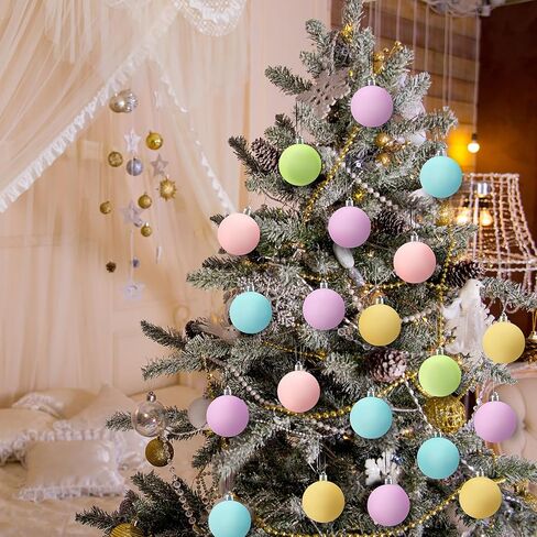 30 Pcs 2.36'' Pastel Christmas Tree Balls Ornaments Xmas Tree Shatterproof Decorations Pink Blue Purple Rainbow Christmas Tree Hanging Ornaments for Christmas Wedding Party Decor in Saudi Arabia