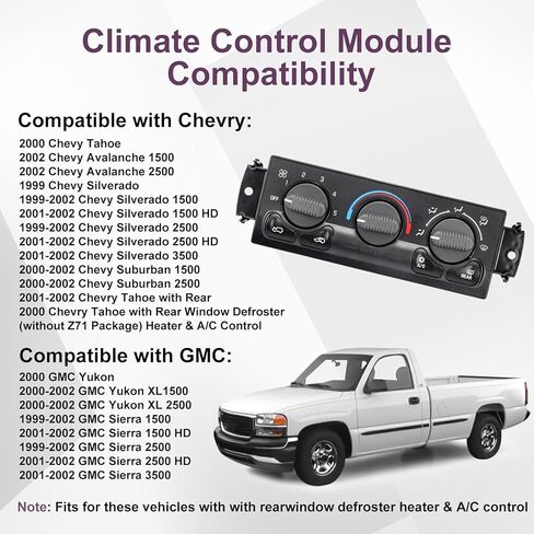 599-218 وحدة التحكم في المناخ - لوحة التحكم في المناخ لتكييف الهواء الأمامي والتدفئة المتوافقة مع 1999-2002 تشيفي سيلفرادو جي إم سي سييرا 2000-2002 تشيفي سوبربان أفالانش جي إم سي يوكون 2000 تاهو in Kuwait