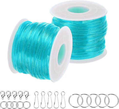 PATIKIL Lanyard String Kit, 2 Rolls Glitters Plastic Lacing Cord Gimp String Lanyard Weaving Kit with Lanyards Accessories for Jewelry Making DIY Crafts, Bracelets, Keychains, Sky Blue in Saudi Arabia