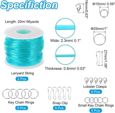 PATIKIL Lanyard String Kit, 2 Rolls Glitters Plastic Lacing Cord Gimp String Lanyard Weaving Kit with Lanyards Accessories for Jewelry Making DIY Crafts, Bracelets, Keychains, Sky Blue in Saudi Arabia