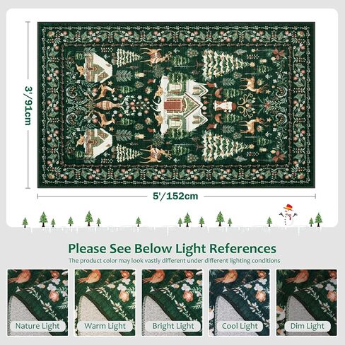 LIVEBOX Christmas Washable Area Rug 5x7, Boho Red Rugs for Living Room, Dining Room Rugs for Under Table with No-Slip Backing Vintage Soft Holiday Rug Carpet for Bedroom Office in Kuwait