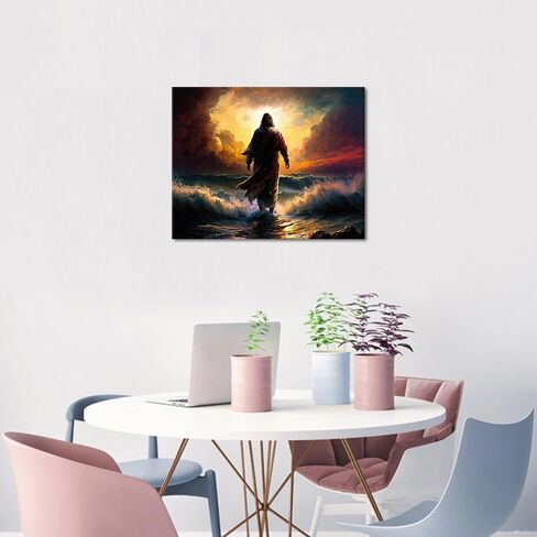 Rebotipy Paint by Numbers Christian Jesus Painting Kits by Number for Adults Kids on Canvas Wall Decor for Home Living Room Decor 16 inx20 in-Jesus Walks on Water at Sunset in Saudi Arabia