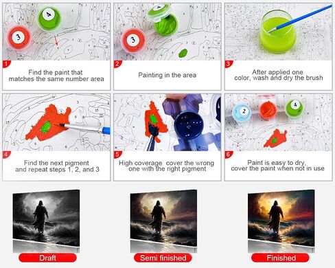 Rebotipy Paint by Numbers Christian Jesus Painting Kits by Number for Adults Kids on Canvas Wall Decor for Home Living Room Decor 16 inx20 in-Jesus Walks on Water at Sunset in Saudi Arabia