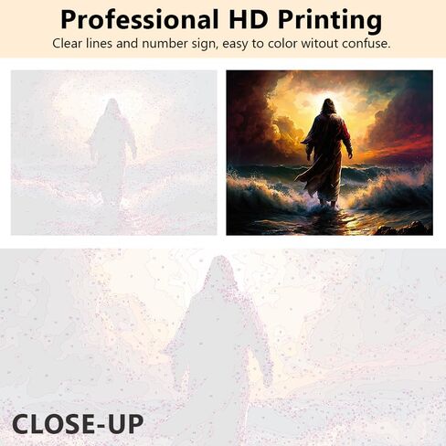 Rebotipy Paint by Numbers Christian Jesus Painting Kits by Number for Adults Kids on Canvas Wall Decor for Home Living Room Decor 16 inx20 in-Jesus Walks on Water at Sunset in Saudi Arabia