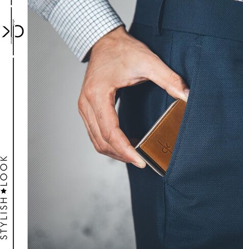 محفظة نحيفة منبثقة حامل بطاقات RFID محفظة معدنية ثلاثية الطي تصميم بسيط محفظة جلدية جيب بسحاب مع صندوق هدايا (جملي) in Saudi Arabia