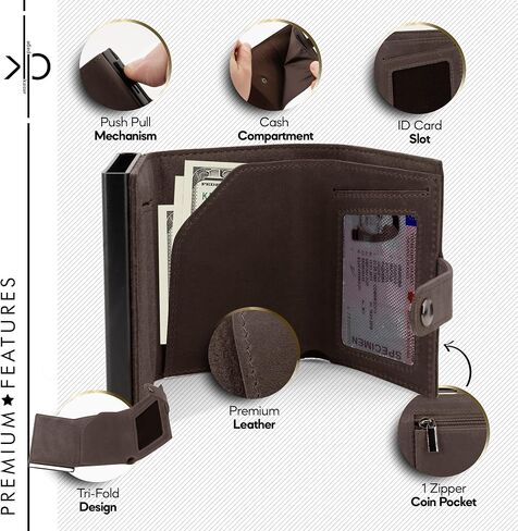 محفظة نحيفة منبثقة حامل بطاقات RFID محفظة معدنية ثلاثية الطي تصميم بسيط محفظة جلدية جيب بسحاب مع صندوق هدايا (جملي) in Saudi Arabia