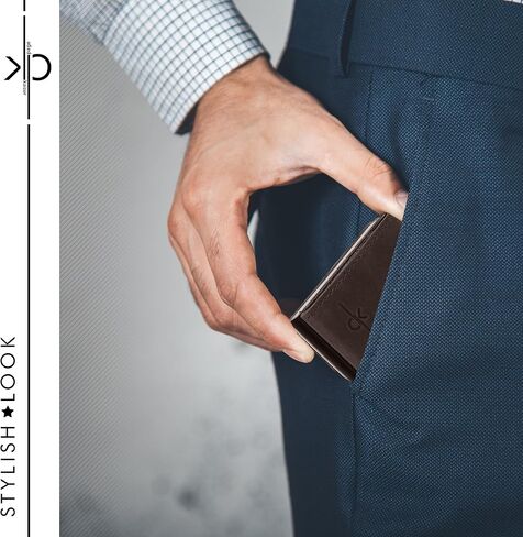محفظة نحيفة منبثقة حامل بطاقات RFID محفظة معدنية ثلاثية الطي تصميم بسيط محفظة جلدية جيب بسحاب مع صندوق هدايا (جملي) in Saudi Arabia
