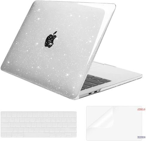 MOSISO Compatible with MacBook Pro 13 inch Case M2 2025, 2024, 2023-2016 A2338 M1 A2251 A2289 A2159 A1989 A1708 A1706, Glitter Sparkly Plastic Hard Shell&Keyboard Cover&Screen Protector, Transparent in Saudi Arabia