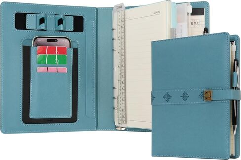 WASON A5 Journal Binder PU Leather Composition Notebook Ruled Spiral Diary Portfolio with Pen, Refillable Paper, Removable Clipboard, Notepad for Business Travel School Planner Organizer (Cyan) in Saudi Arabia