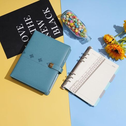 WASON A5 Journal Binder PU Leather Composition Notebook Ruled Spiral Diary Portfolio with Pen, Refillable Paper, Removable Clipboard, Notepad for Business Travel School Planner Organizer (Cyan) in Saudi Arabia