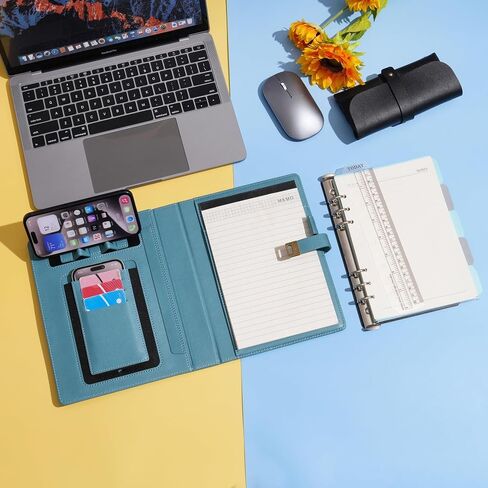 WASON A5 Journal Binder PU Leather Composition Notebook Ruled Spiral Diary Portfolio with Pen, Refillable Paper, Removable Clipboard, Notepad for Business Travel School Planner Organizer (Cyan) in Saudi Arabia