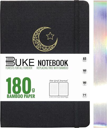 Bullet Dotted Journal، دفتر ملاحظات بشبكة منقطة مقاس A5، ورق أبيض من الخيزران 180 جرامًا لكل متر مربع، نقاط 5 * 5 مم 160 صفحة، غلاف مسطح، حواف فضية ملونة، إشارات مرجعية وجيب خلفي قابل للتوسيع in Kuwait