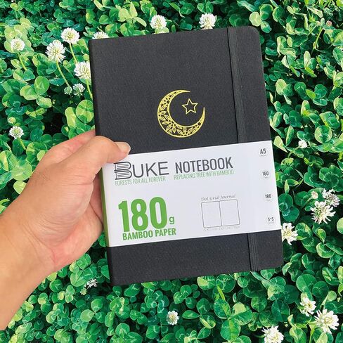 Bullet Dotted Journal، دفتر ملاحظات بشبكة منقطة مقاس A5، ورق أبيض من الخيزران 180 جرامًا لكل متر مربع، نقاط 5 * 5 مم 160 صفحة، غلاف مسطح، حواف فضية ملونة، إشارات مرجعية وجيب خلفي قابل للتوسيع in Kuwait